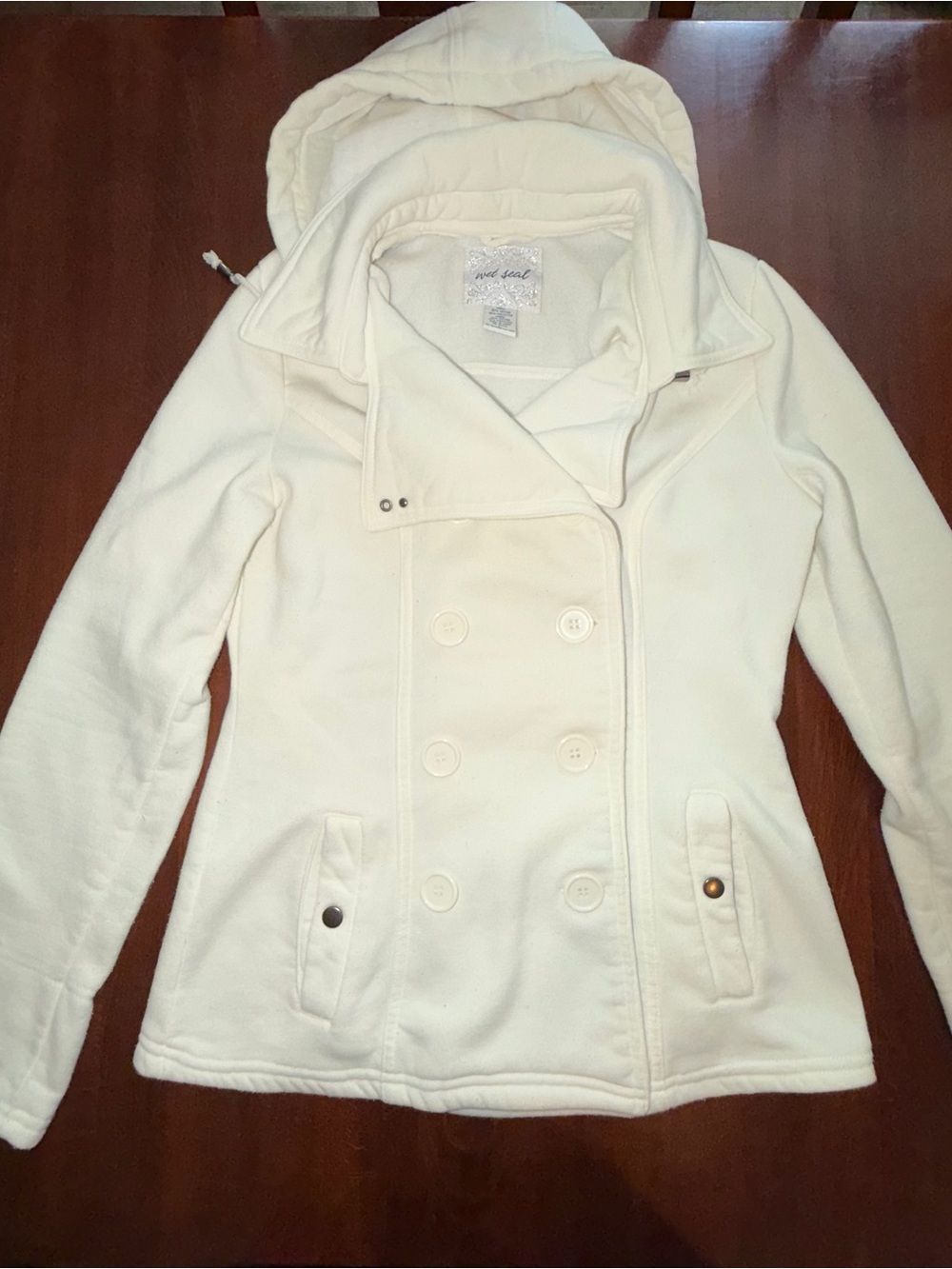 Vintage Y2K Wet Seal White Hooded Double Breasted Peacoat